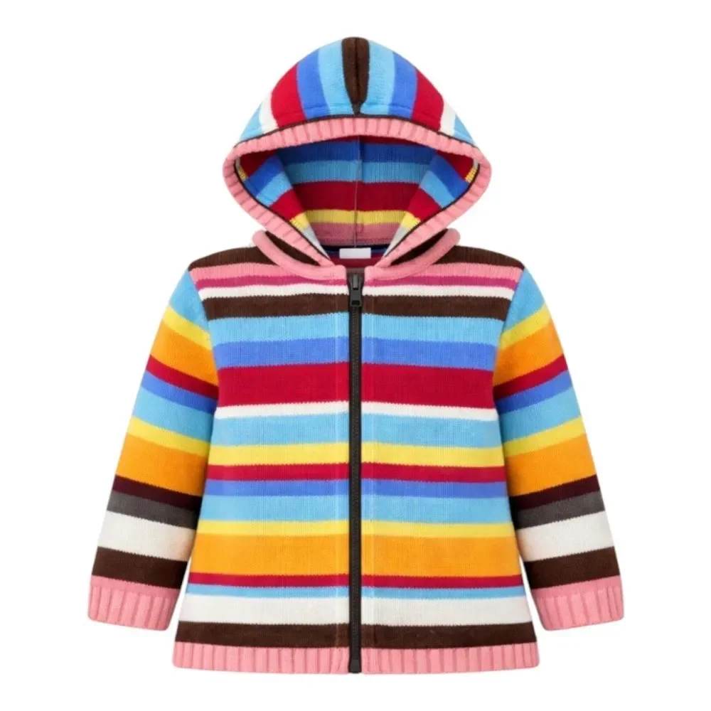 Gymboree Colorful Striped Cardigan Zipper Hooded Sweater Girls Size 2T